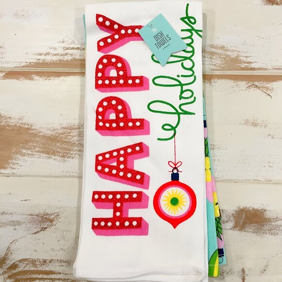 NEW 2Pk Retro Christmas Vintage Ornaments Dish Towel Set - Picture 2 of 3